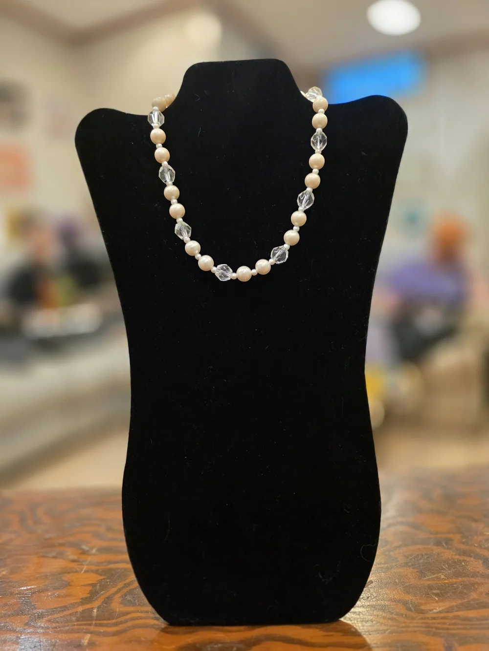 Cream Bead Necklace with Clear Accents
